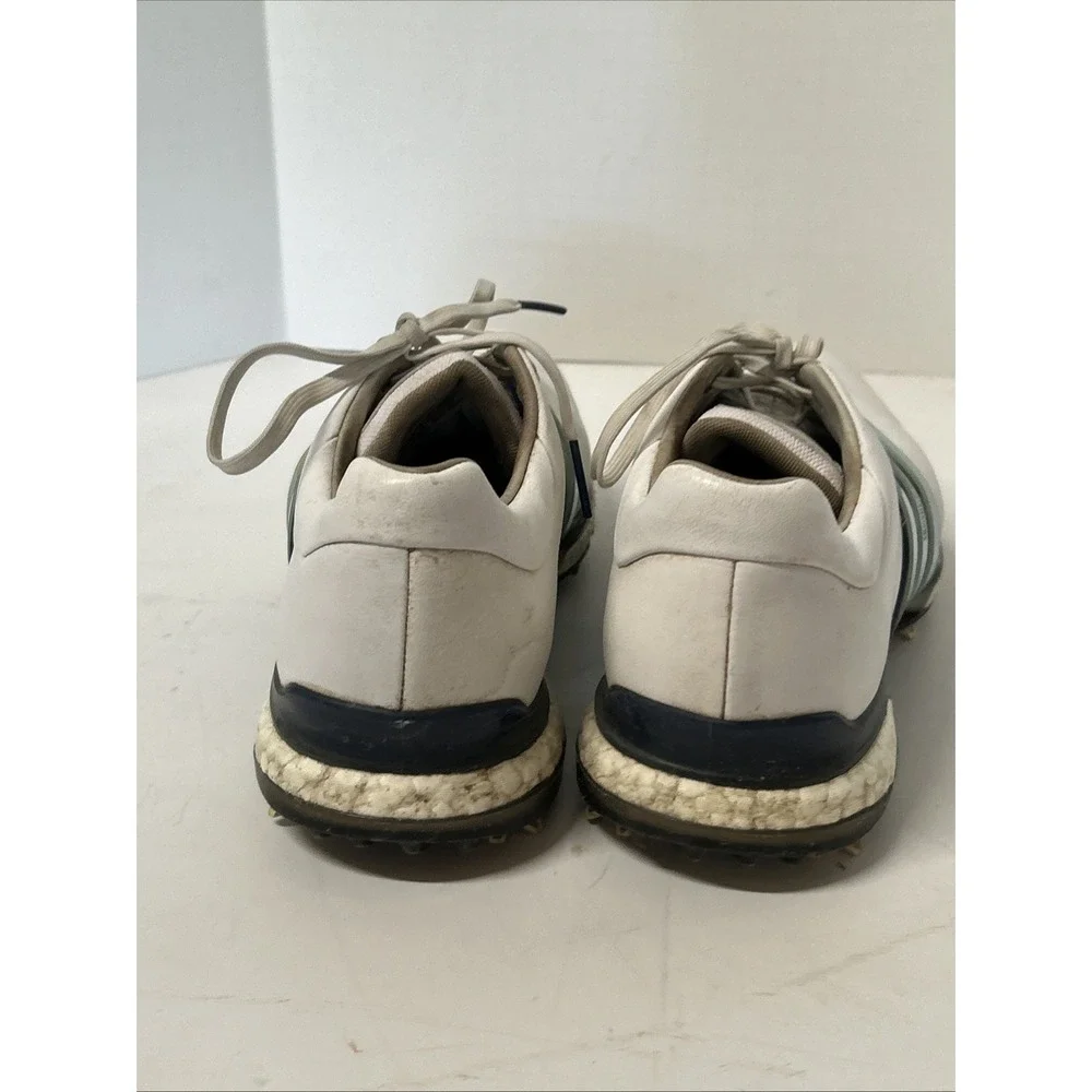 Adidas Tour360 Boost Golf Shoes Mens 9.5 White Blue Spiked Leather